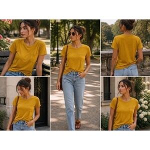 Madewell Womens Whisper Cotton Crewneck Pocket Tee Sz XS Mustard Yellow Capsule